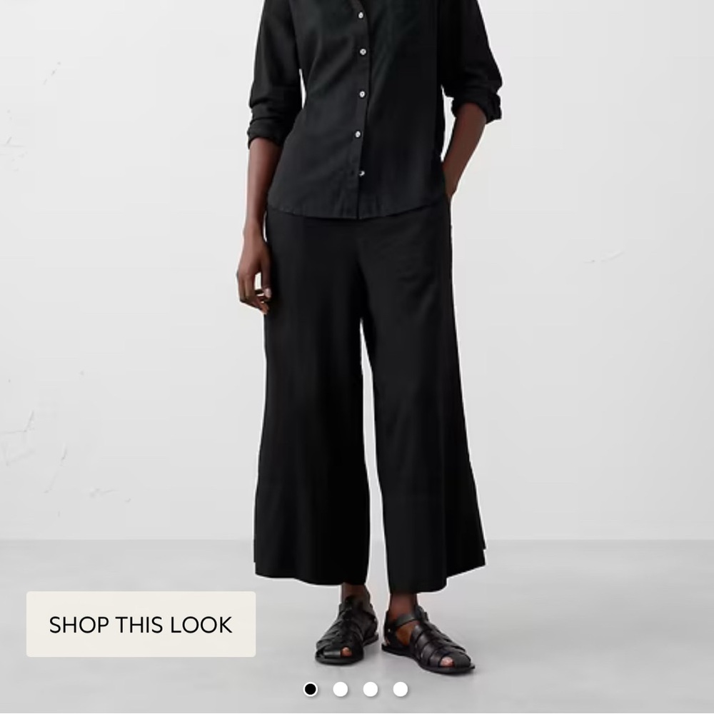 J. Crew Black Wide-Leg Linen Pull On Pants Cropped Length Size L